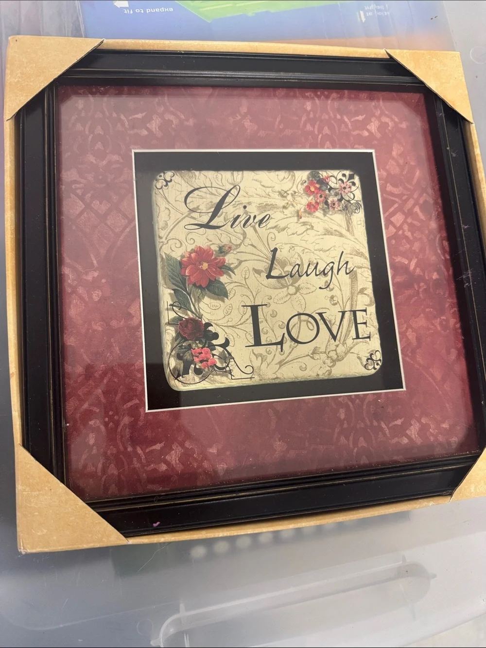 Live Laugh Love Wall Art frame aged tile shadow box